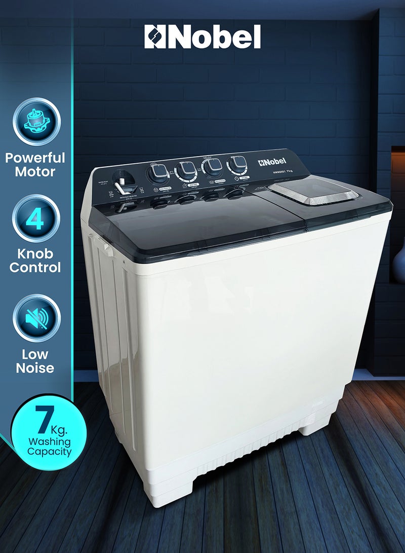 نوبل غسالة شبه أوتوماتيكية بحوضين من الأعلى، ضمان لمدة سنة 7 kg 150 W NWM8001 أبيض - Image 1