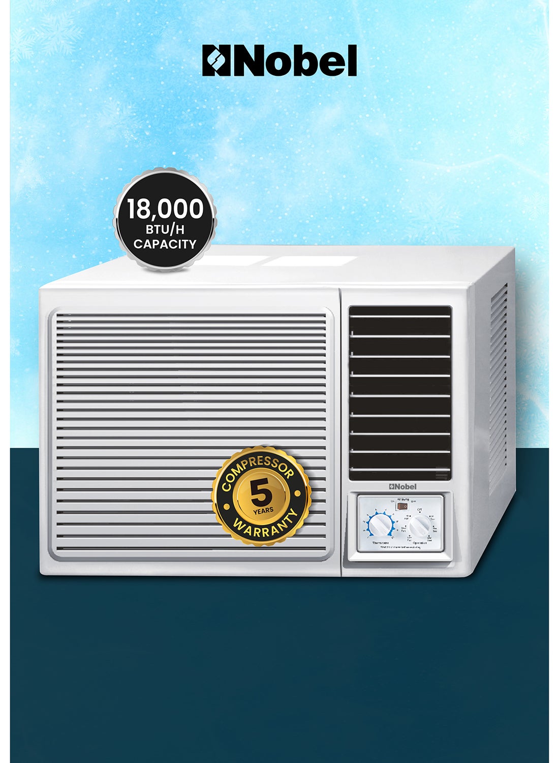 Nobel Window Air Conditioner 1.5 Ton, 18000 BTU/H, Cooling Only, Mechanical Control Type, 2925W Max Power Input, R410 Refrigerant, Rotary Compressor, Efficient Cooling Solution 1.5 TON NWAC-18C White 