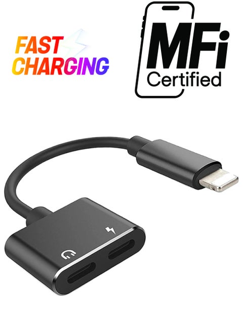 2-in-1 Lightning Audio Jack/Charging Port Splitter Black