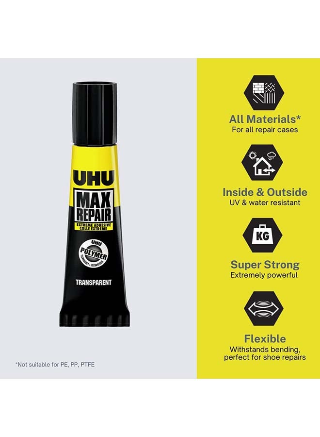 UHU Max Repair Extreme Adhesive, Extra Strong And Universal Repair Glue For Almost All Repairs, Indoors And Outdoors, 8 G, Transparent Clear 8grams - Image 3