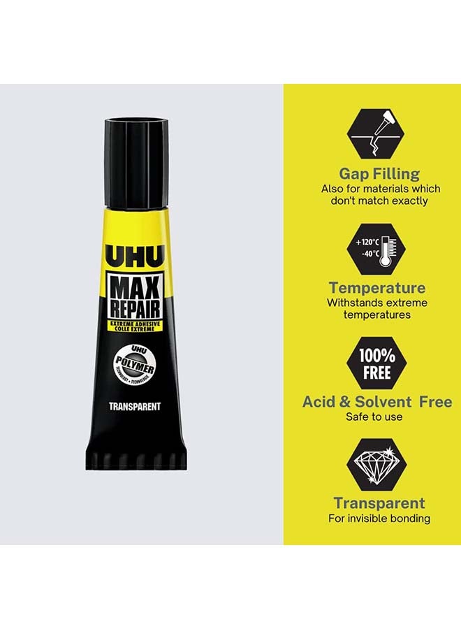 UHU Max Repair Extreme Adhesive, Extra Strong And Universal Repair Glue For Almost All Repairs, Indoors And Outdoors, 8 G, Transparent Clear 8grams - Image 4