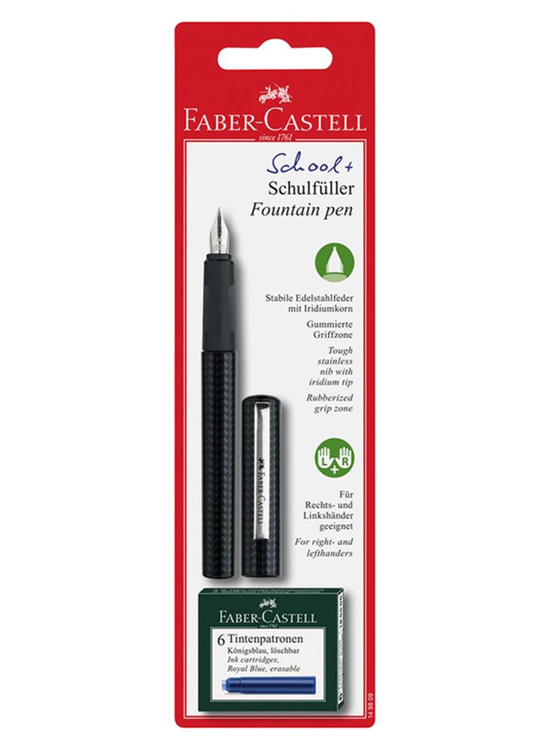 School+ Fountain Pen With Ink Cartridge Black/Silver