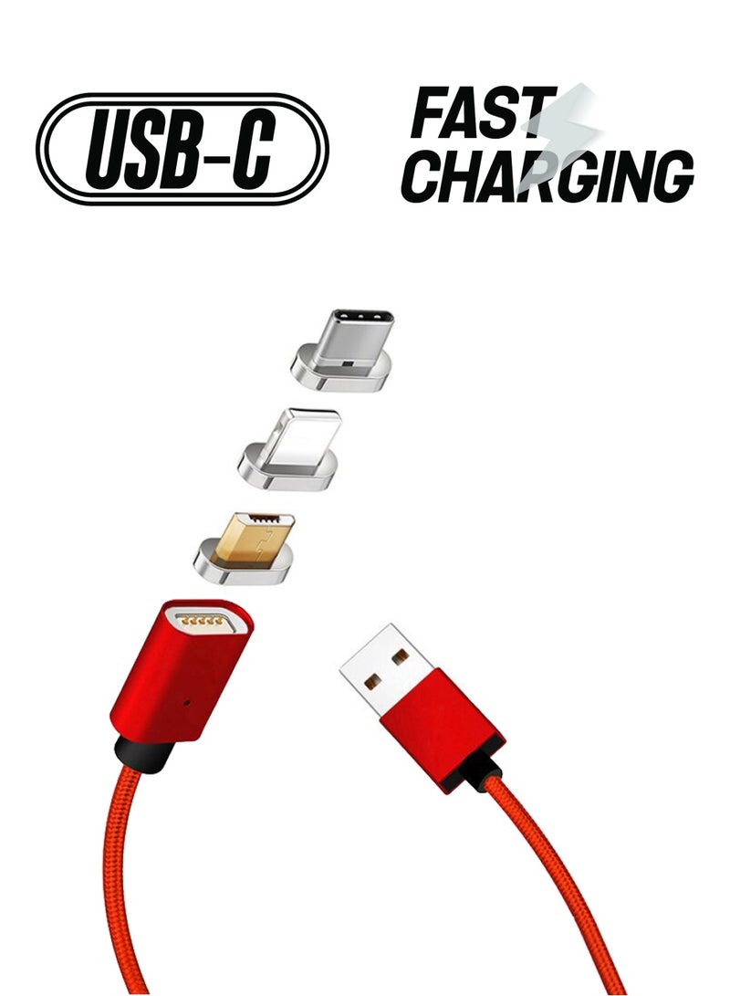 كابل للشحن ومزامنة البيانات 3 في 1 شحن لايتننج لمنتجات أبل، وتايب سي ومايكرو USB أحمر وأسود - Image 1