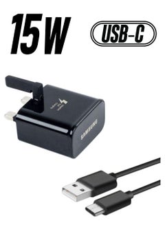 سامسونج محول للشحن السريع بتصميم بعدد 3 أسنان يأتي مع كابل بمنفذ USB أسود  - Image 1