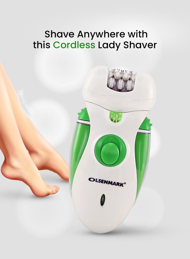 Olsenmark - 4 in 1 Rechargeable Lady Epilator OMLS3097, Cordless Using, Includes Clipper, Epilator, Shaver and Roller 2 Speed Option Green/White - Image 1