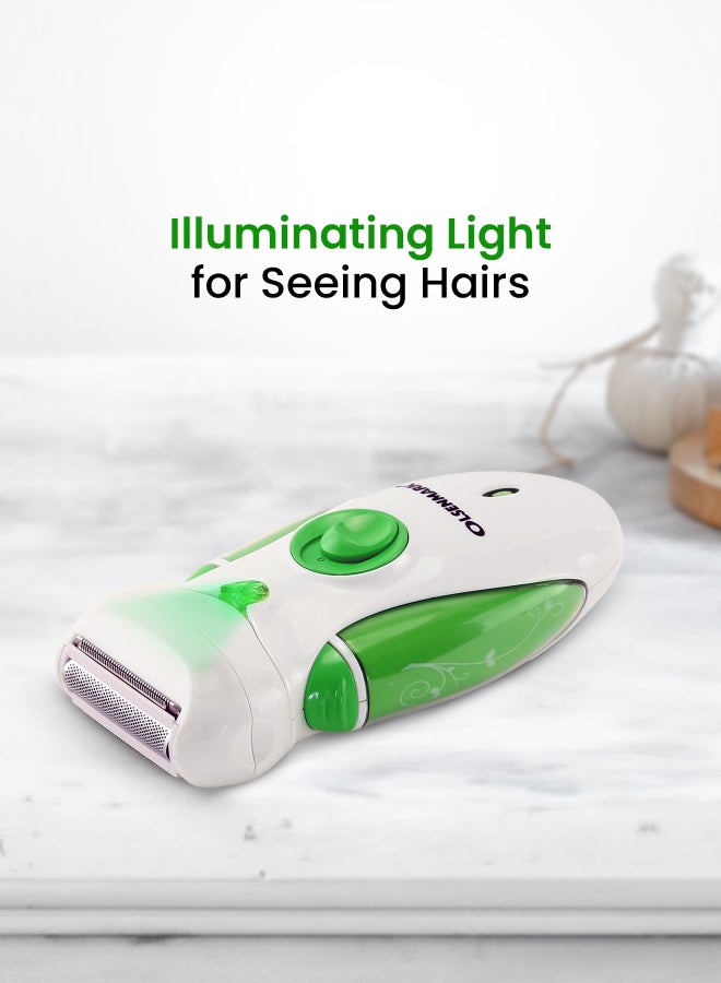 Olsenmark - 4 in 1 Rechargeable Lady Epilator OMLS3097, Cordless Using, Includes Clipper, Epilator, Shaver and Roller 2 Speed Option Green/White - Image 1