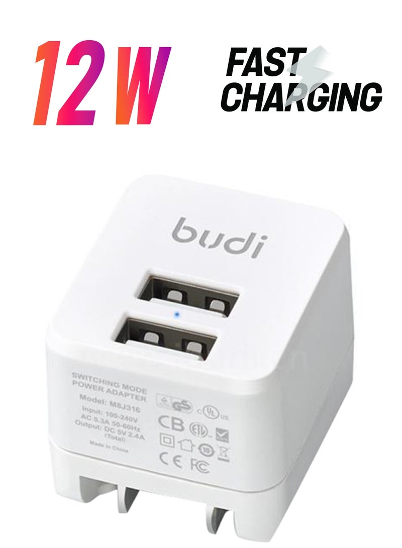 budi - 2 USB Ports Global Travel Charger White - Image 1