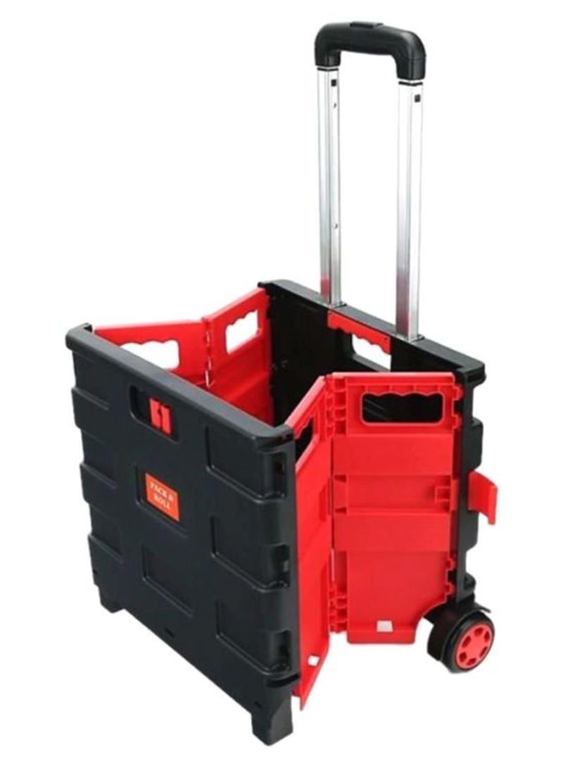 MARGOUN Foldable Shopping Trolley Crate Black/Red/Silver 36x36x38cm - Image 1