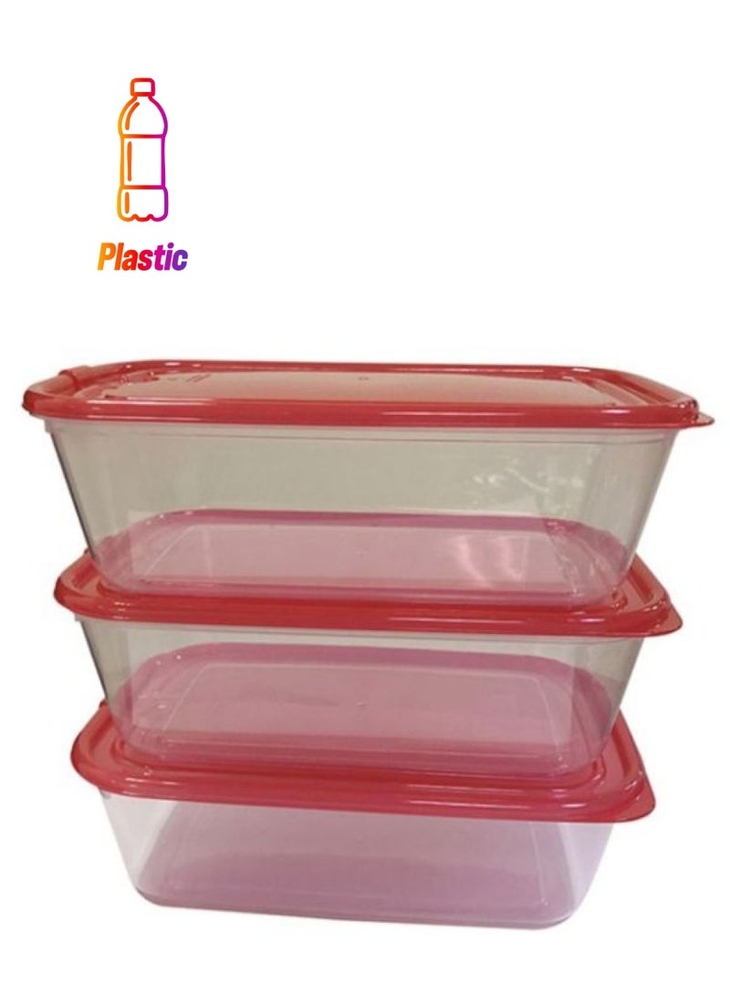 راج طقم حافظات طعام مكون من 3 قطع أحمر / شفاف