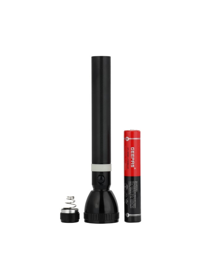 GEEPAS - Rechargeable LED Flashlight 357MM|  Aluminum Body Hyper Bright 7W T6 LED | Charge 1500 Times, 6 Hours Continuous Working with 3000mAh Rechargeable Battery| GFL3858 Black/White - Image 1