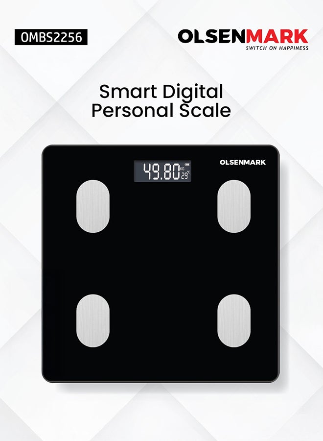 Olsenmark Smart Digital Personal Scale OMBS2256, with Smart Fitness App, Bluetooth Connected, LCD Display, 180 KG Capacity, Perfect for Home, Bathroom, Gym