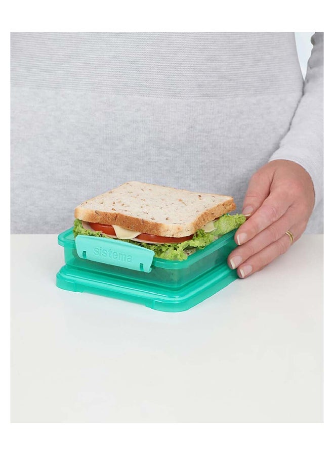 sistema - Sistema Sandwich Box 450ML Green : Sandwich Storage - Leak-proof - Portable - Lunch Container - BPA-free Green 15.5 x 15 x 4.3cm - Image 1