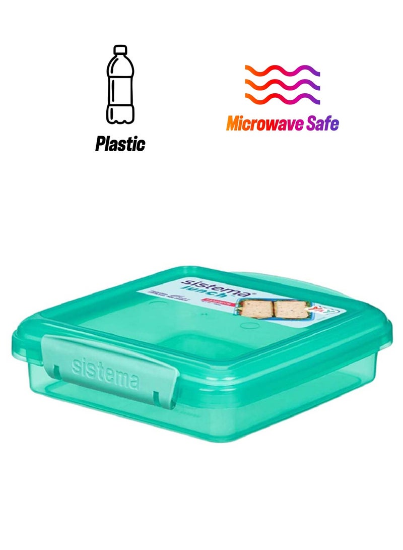 sistema - Sistema Sandwich Box 450ML Green : Sandwich Storage - Leak-proof - Portable - Lunch Container - BPA-free Green 15.5 x 15 x 4.3cm - Image 1