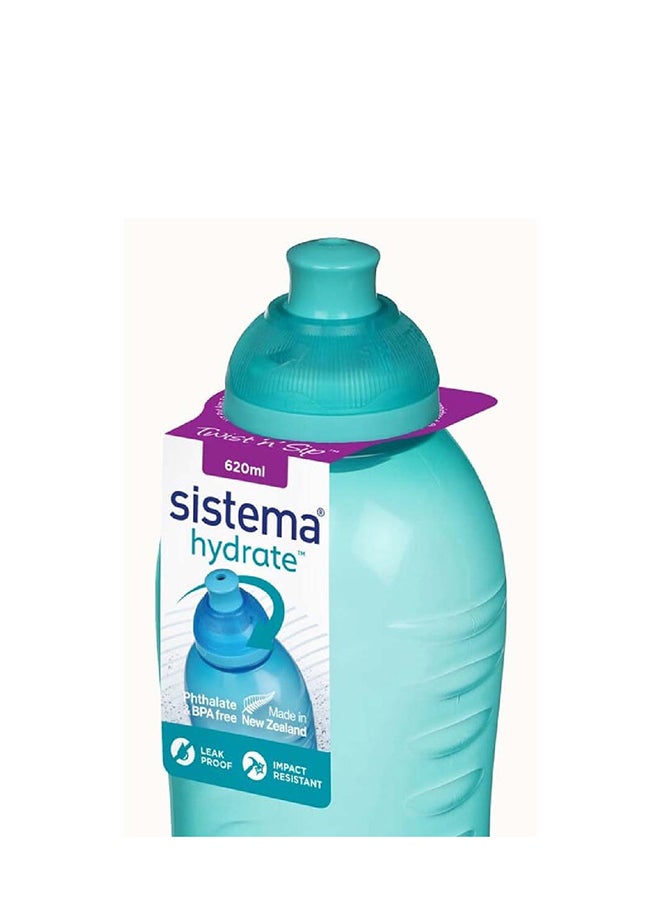 Sistema Twist 'N Sip 620ml Squeeze Water Bottle Green- Leak-proof Multicolour
