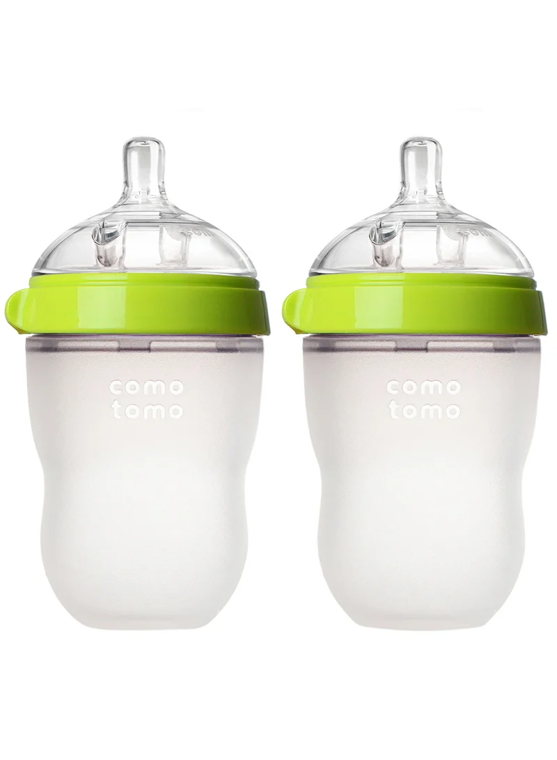 كوموتومو Natural Feel Silicone Baby Bottle, Pack Of 2 250ml Green