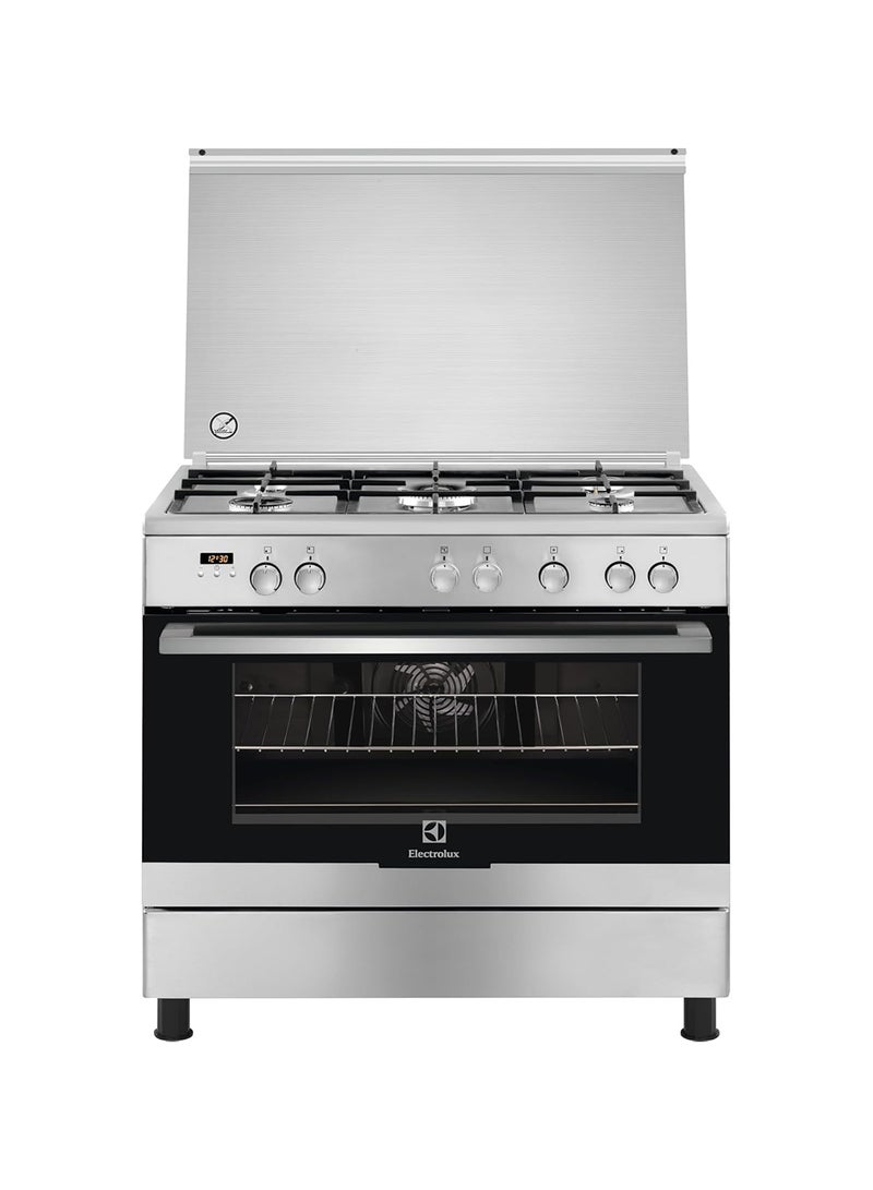 Electrolux 90x60cm Freestanding Cooker, Gas Cooking Range with 5 Burners & Electric Oven with XXL Fan, Catalytic Coating for Easy Cleaning, One Hand Automatic Ignition, Thermocouple Safety EK-EKK925A0OX Grey - Image 1