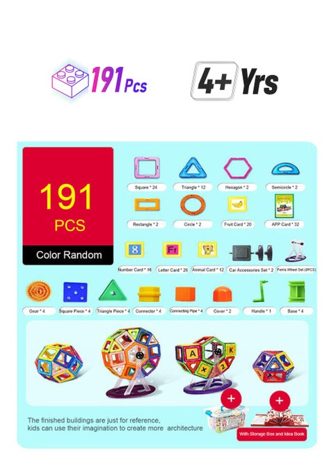 TX-191 191-Piece Color Random Magnetic Blocks Building Toys Set With Storage Bag And Idea Book 191 4+ Years