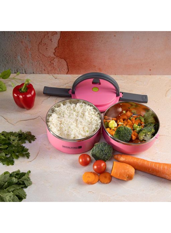 Royalford Royalford RF4673 Double Layer Lunch Box - Leak-Proof & Airtight Lid Food Storage Container - High-Quality Stainless Steel Inner, Non-Toxic and Extended Fastening Lid Design - Portable & Dishwasher Safe Multicolor 1.8Liters  - Image 2