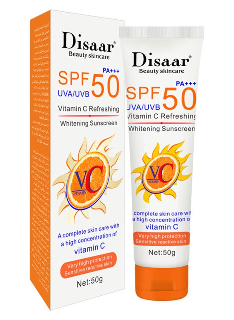ديسار مستحضر واقٍ من الشمس منعش يحتوي على فيتامين C ومزود بعامل حماية من الشمس SPF 50 PA+++ 50جرام