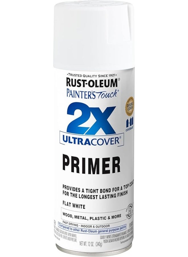 Rust-Oleum 334019 Painters Touch 2X Ultra Cover Primer Spray ,Flat White, 12 Oz Spray (Pack Of 1) Flat White 12OZ - Image 1