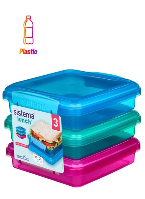 Sistema Sandwich Box Coloured 3 Pack SW 450ml : Sandwich Storage Containers - Leak-proof - Portable - BPA-free Assorted