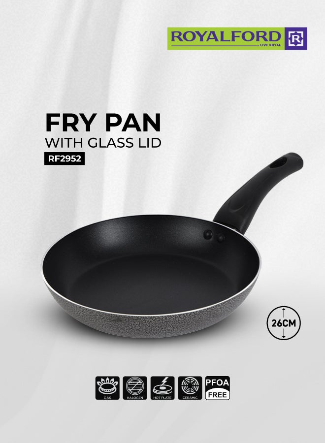 Royalford Frypan With Glass Lid 3 Layer Non-Stick Coating – Induction & Gas Compatible Aluminium Pan – Durable Granite Coating, Heat-Resistant Handle, Value Kitchenware Frying Pan Set with Tempered Glass Lid for Daily Cooking Multi Color 26 x4.8cm - Image 1