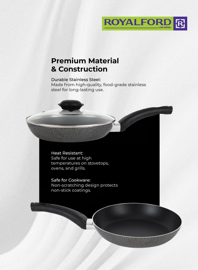 Royalford Frypan With Glass Lid 3 Layer Non-Stick Coating – Induction & Gas Compatible Aluminium Pan – Durable Granite Coating, Heat-Resistant Handle, Value Kitchenware Frying Pan Set with Tempered Glass Lid for Daily Cooking Multi Color 26 x4.8cm - Image 2