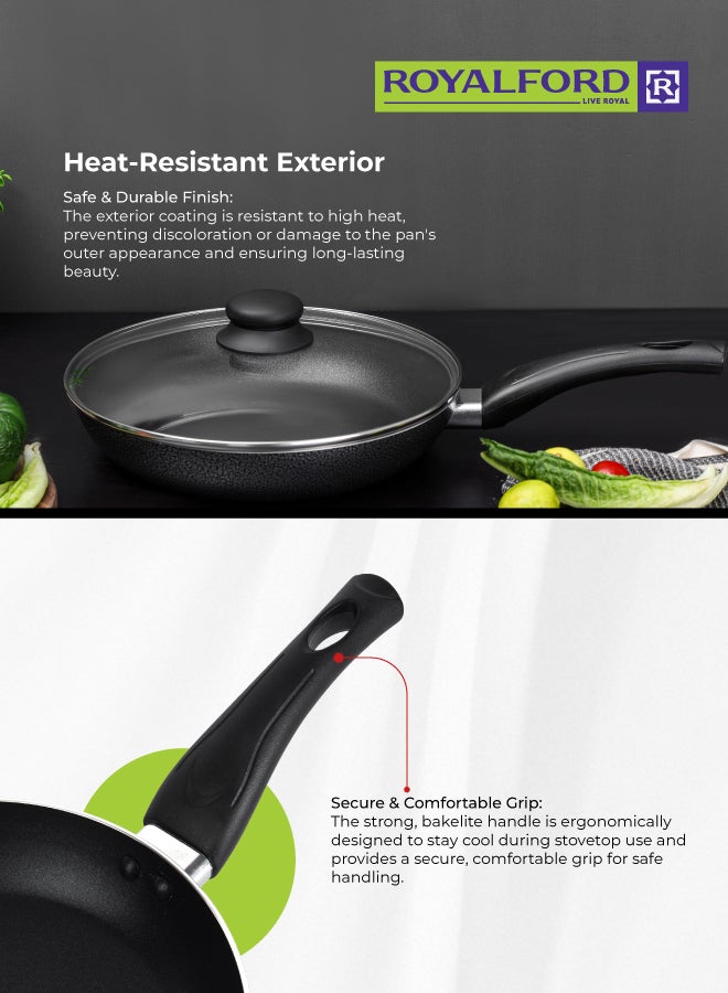 Royalford Frypan With Glass Lid 3 Layer Non-Stick Coating – Induction & Gas Compatible Aluminium Pan – Durable Granite Coating, Heat-Resistant Handle, Value Kitchenware Frying Pan Set with Tempered Glass Lid for Daily Cooking Multi Color 26 x4.8cm - Image 3