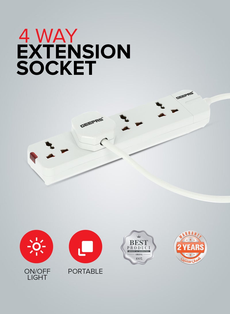 GEEPAS - 4 Way Extension Socket 13A - Extension Strip With Led Indicators | Child Safe |Extra Long Cord with Over Current Protected | Ideal For All Electronic Devices White/Orange 35.2x13.4x3.6cm - Image 1