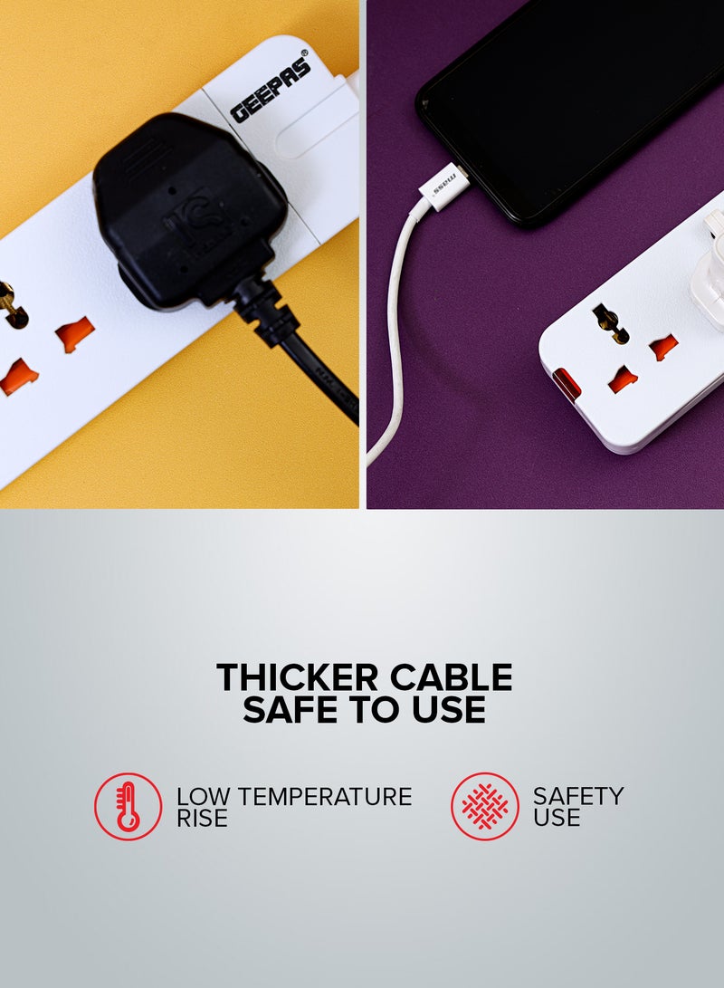 GEEPAS - 4 Way Extension Socket 13A - Extension Strip With Led Indicators | Child Safe |Extra Long Cord with Over Current Protected | Ideal For All Electronic Devices White/Orange 35.2x13.4x3.6cm - Image 1