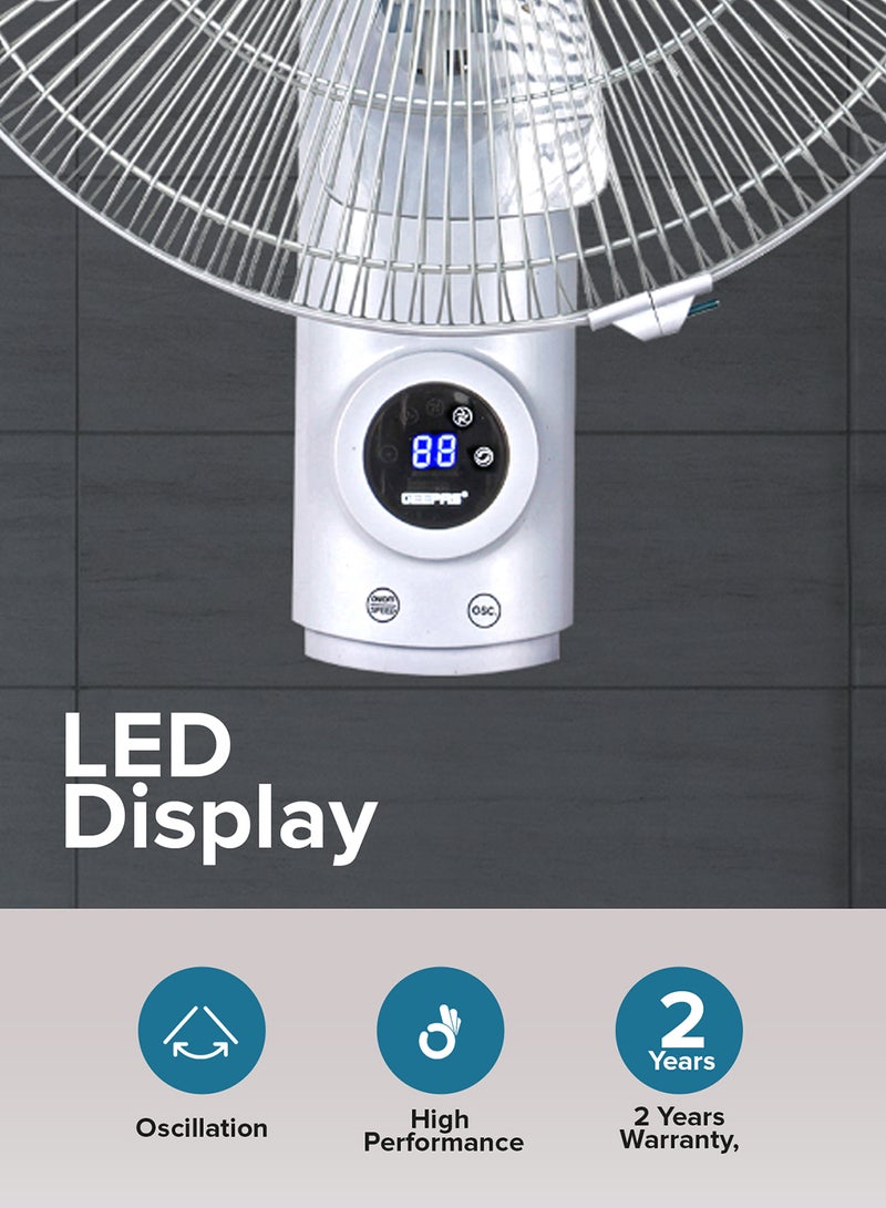 GEEPAS 16 Inch Wall Fan With Remote Control,3 Speed Options, 5 Pcs AS Blade, 12 Hours Timer Wide Oscillation and Oveheat Protection Durable Metal Grill 60 W GF9479N Black  - Image 5