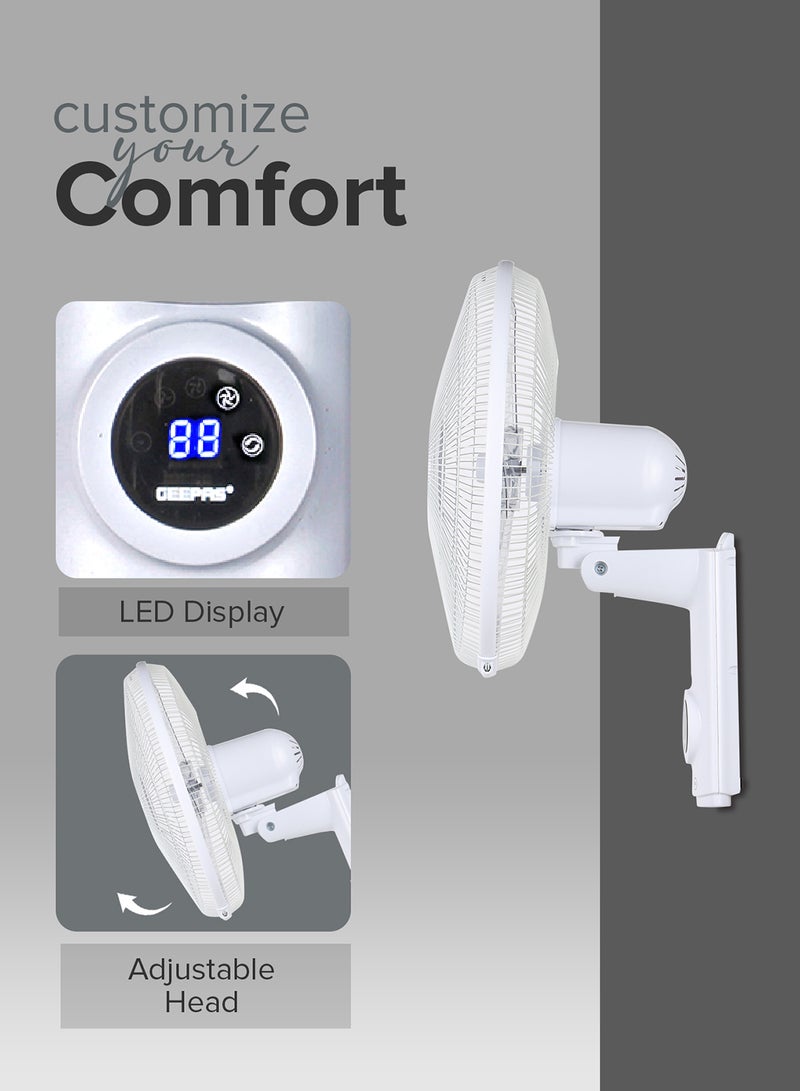 GEEPAS 16 Inch Wall Fan With Remote Control,3 Speed Options, 5 Pcs AS Blade, 12 Hours Timer Wide Oscillation and Oveheat Protection Durable Metal Grill 60 W GF9479N Black  - Image 4