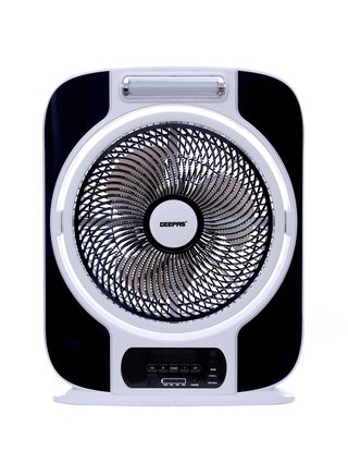 12'' Rechargeable Box Fan | 40 hours working | 16 Pcs Hi-Power SMD LED Light, Up/Down Tilting, 9 Speed Options, LCD Display, Solar panel Input - USB Fan for Office, Home & Travel Use GF989 Black & White - pnsku/N17964524A/45/_/1719214565/1d29d008-0c4b-4bf6-bf85-4ebfe59a13f3