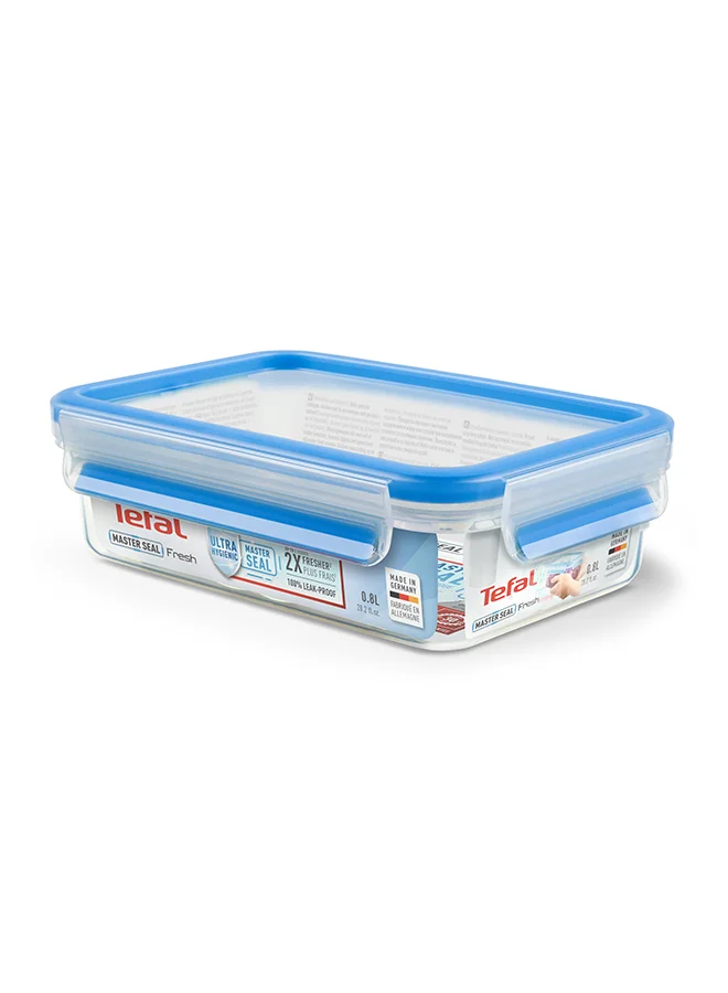 Tefal TEFAL  Fresh Box Plastic Container |Masterseal 0.8 L | Rectangular Food Container | Leak-Proof | Microwave-Safe |  BPA-Free | Dishwasher-Safe | Frost-Resistant | Blue | 2 Years Warranty | K3021812 Clear/Blue 0.8Liters