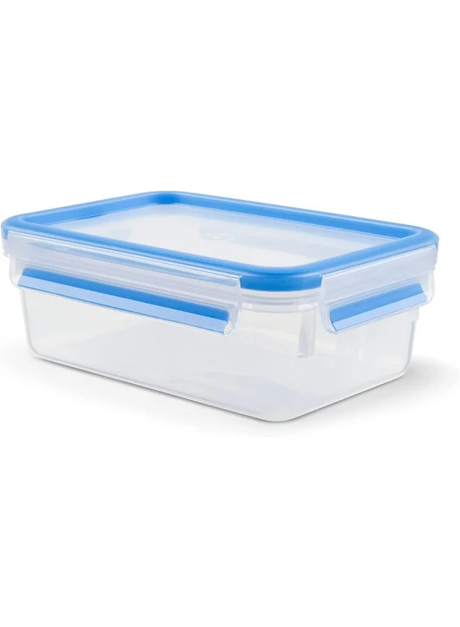 تيفال TEFAL حاوية طعام بلاستيكية Fresh Box | Masterseal 1.0 لتر | حاوية طعام مستطيلة | مانعة للتسرب | آمنة للاستخدام في الميكروويف | خالية من BPA | قابلة للغسل في غسالة الأطباق | مقاومة للصقيع | أزرق | ضمان لمدة سنتين | K3021212 شفاف/أزرق 1لترات