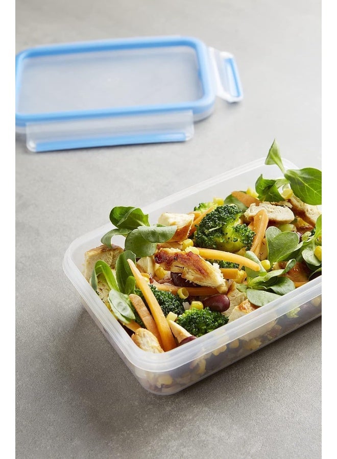 Tefal - TEFAL  Fresh Box Plastic Container |Masterseal 1.0 L | Rectangular Food Storage Container | Leak-Proof |Microwave-Safe |BPA-Free |Dishwasher-Safe | Frost-Resistant | Blue | 2 Years Warranty | K3021212 Clear/Blue 1Liters - Image 1