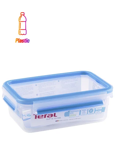 Tefal TEFAL  Fresh Box Plastic Container |Masterseal 1.0 L | Rectangular Food Storage Container | Leak-Proof |Microwave-Safe |BPA-Free |Dishwasher-Safe | Frost-Resistant | Blue | 2 Years Warranty | K3021212 Clear/Blue 1Liters