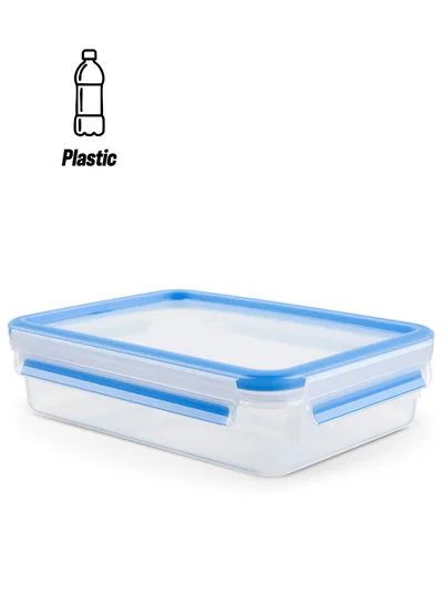 Tefal TEFAL  Fresh Box Plastic Container |Masterseal 1.2 L | Rectangular Food Container | Leak-Proof | Microwave-Safe | BPA-Free | Dishwasher-Safe | Frost-Resistant | Blue | 2 Years Warranty | K3021412 Clear/Blue 1.2Liters