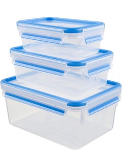 Food Container | Masterseal Fresh 3 Pcs Set | 0.55+1+2.30 L | Rectangular Food Container | Leak-Proof |Microwave-Safe | Bpa-Free | Dishwasher-Safe | Frost-Resistant | 2 Years Warranty | K3028912 Clear/Blue 550mlx1x2.20 litersLiters