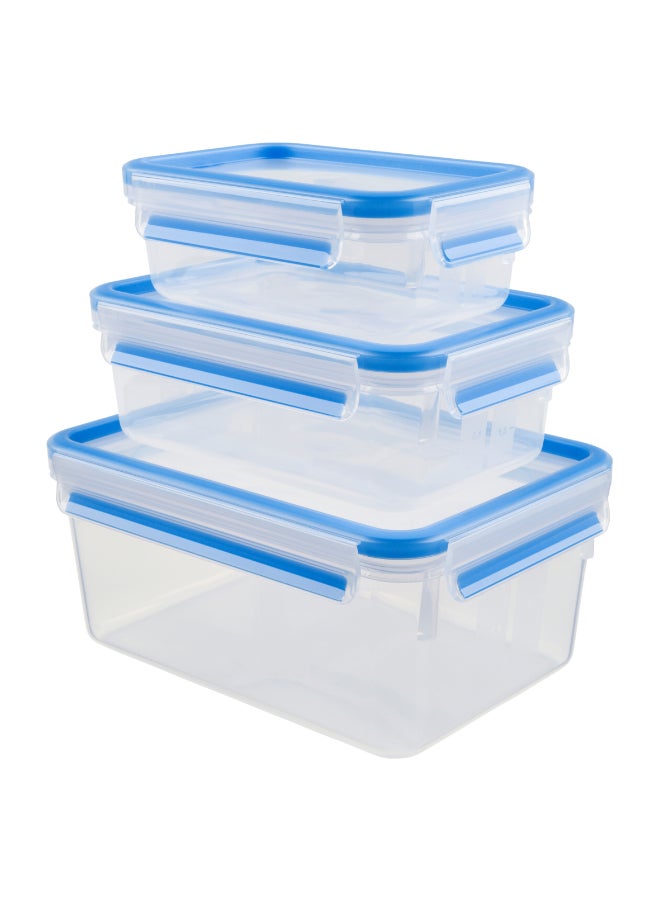 Tefal Food Container | Masterseal Fresh 3 Pcs Set | 550 ML+1 ML+2.30 L | Rectangular Food Container | Leak-Proof |Microwave-Safe | Bpa-Free | Dishwasher-Safe | Frost-Resistant |  K3028912 Clear/Blue 550 ml , 1.00 L , 2.20 LLiters - Image 1