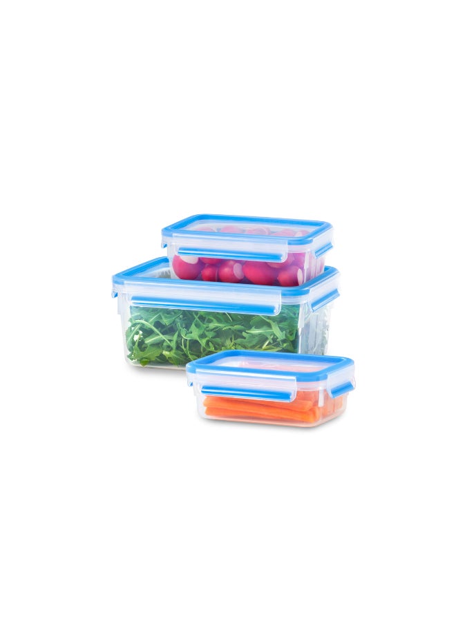 Tefal Food Container | Masterseal Fresh 3 Pcs Set | 550 ML+1 ML+2.30 L | Rectangular Food Container | Leak-Proof |Microwave-Safe | Bpa-Free | Dishwasher-Safe | Frost-Resistant |  K3028912 Clear/Blue 550 ml , 1.00 L , 2.20 LLiters - Image 3