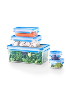 Tefal TEFAL Food Container | Masterseal Fresh 5 Pcs Set | Rectangular Food Container | Leak-Proof | Microwave-Safe | BPA-Free | Dishwasher-Safe | Frost-Resistant | Blue | 2 Years Warranty | K3029012 Clear/Blue 3.70, 1, 0.55, 0.25, 0.15Liters  - Image 2