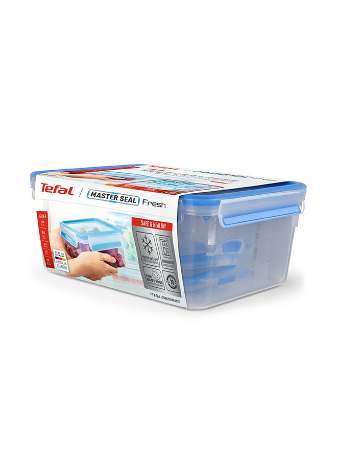 Tefal TEFAL Food Container | Masterseal Fresh 5 Pcs Set | Rectangular Food Container | Leak-Proof | Microwave-Safe | BPA-Free | Dishwasher-Safe | Frost-Resistant | Blue | 2 Years Warranty | K3029012 Clear/Blue 3.70, 1, 0.55, 0.25, 0.15Liters  - Image 4