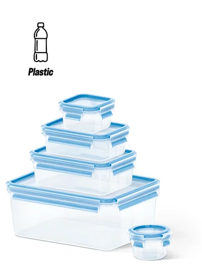Tefal TEFAL Food Container | Masterseal Fresh 5 Pcs Set | Rectangular Food Container | Leak-Proof | Microwave-Safe | BPA-Free | Dishwasher-Safe | Frost-Resistant | Blue | 2 Years Warranty | K3029012 Clear/Blue 3.70, 1, 0.55, 0.25, 0.15Liters