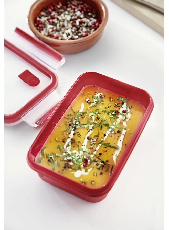 Tefal TEFAL Master Seal Micro Box Plastic Container | 1.0 L |  Rectangular All-in-One Food Storage Container | Leak-Proof | Oven-Safe | Hygienic | Dishwasher-Safe | Red | 2 Years Warranty | K3102212 Red/Clear 1Liters