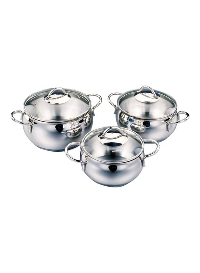 Korkmaz 6-Piece Tombik Cookware Set Silver Larg Pot 20 cm, Medium Pot 18 cm, Small Pot 16cm  - Image 1