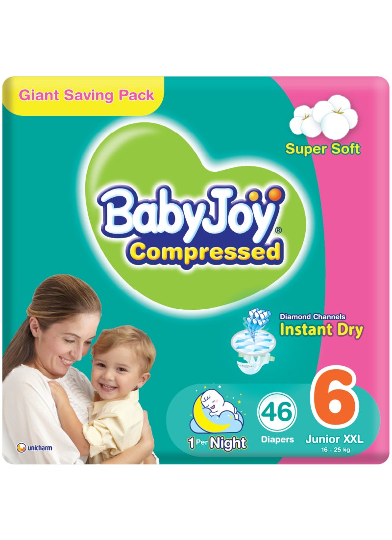 BabyJoy Compressed Diamond Pad Diaper, Size 6, Junior XXL, 16-25 Kg, Giant Pack, 46 Diapers  - Image 1