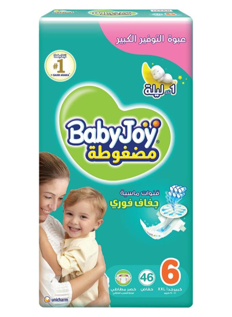 بيبي جوي حفاضات بحشوة ماسية مضغوطة، مقاس 6 كبير جداً XXL، لوزن من 16 إلى 25 كجم، عبوة كبيرة من 46 حفاضة - Image 1