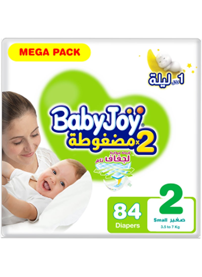 BabyJoy 2X Compressed Diamond Pad Diaper, Size 2, Small, 3.5-7 Kg, Mega Pack, 84 Diapers  - Image 1