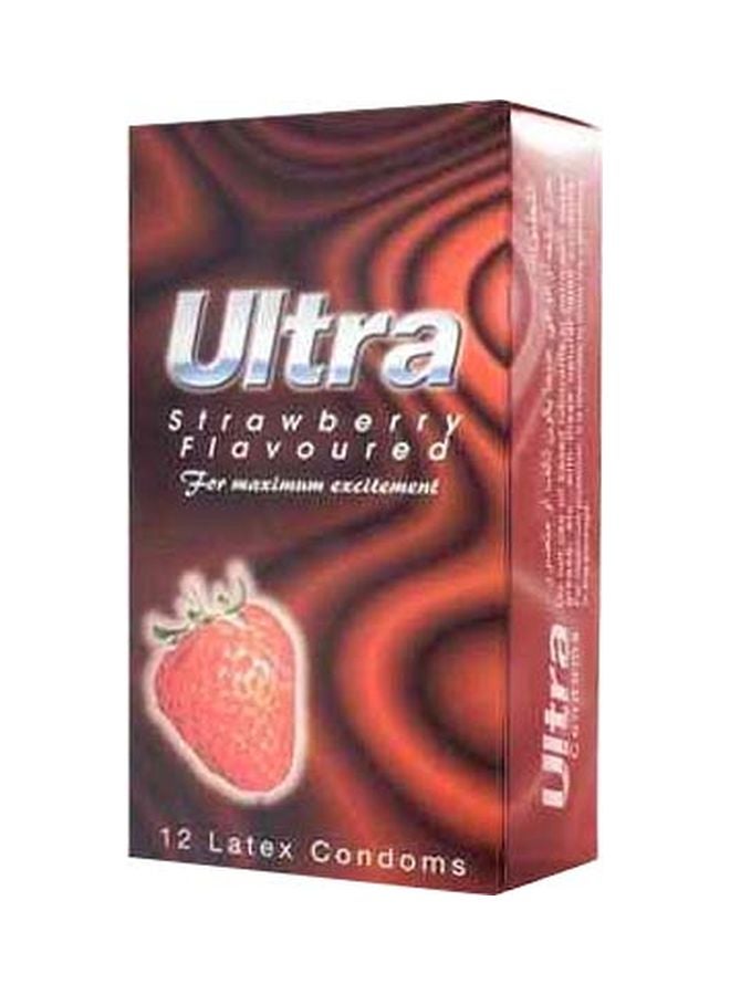 Ultra - 12 Piece Ribbed Strawberry Flavoured Condoms - Image 1